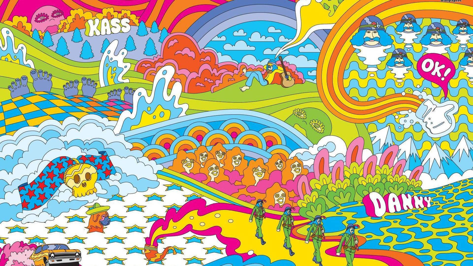 70s, psychedelic landscape, rainbow hills, Full HD Desktop Wallpaper