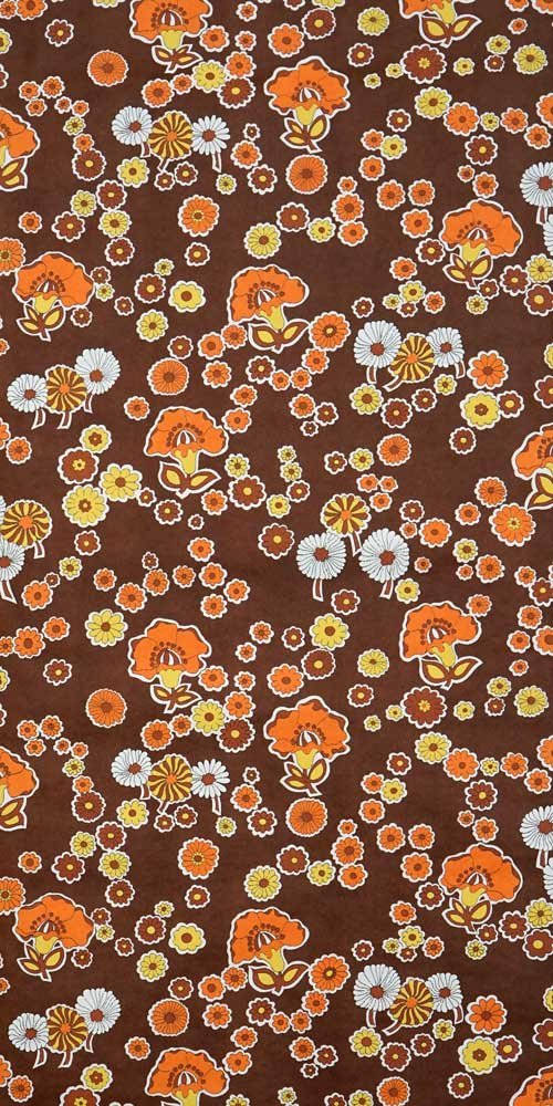 70s, ditsy print, orange yellow flowers, SD Phone Wallpaper