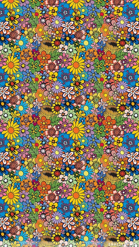 70s, hippie, psychedelic floral pattern, SD Phone Wallpaper
