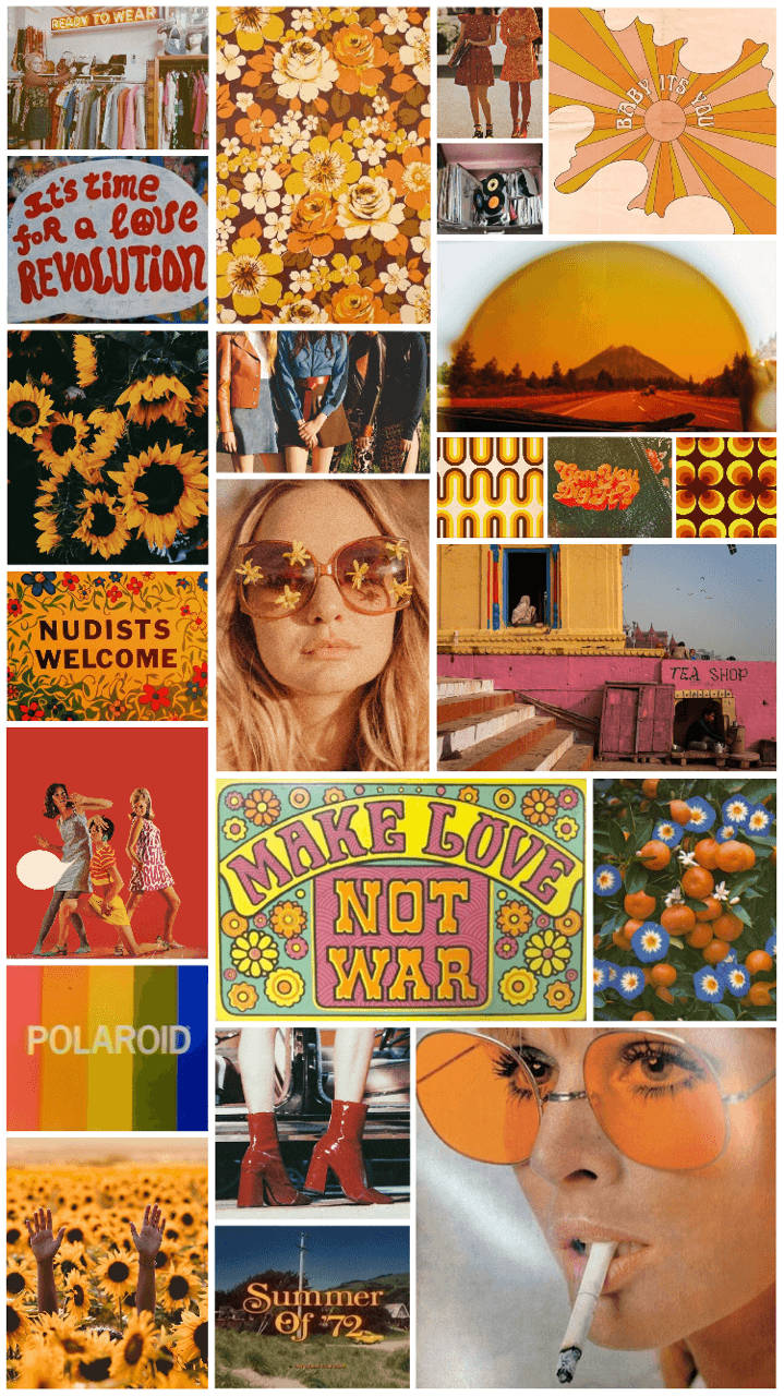 1970s, psychedelic collage, sunflowers, HD Phone Wallpaper