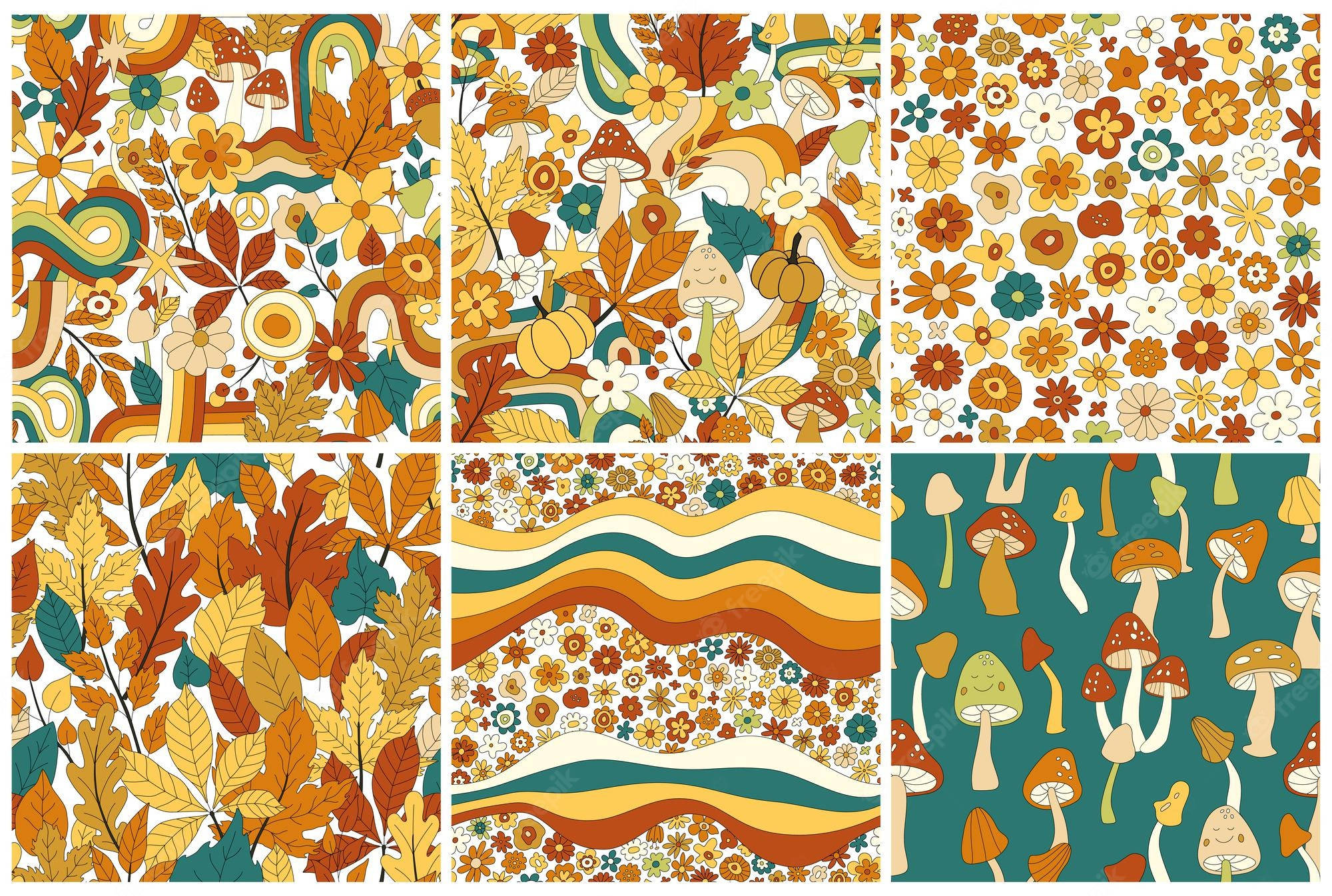 70s, autumn leaves, mushrooms, Full HD Desktop Wallpaper