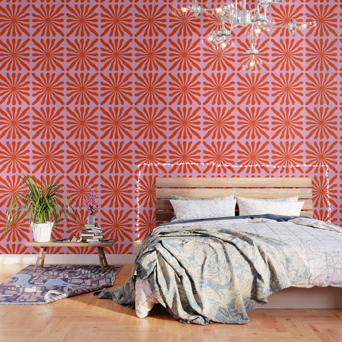 70s, peach bedroom, red sunburst wallpaper, SD Desktop Wallpaper