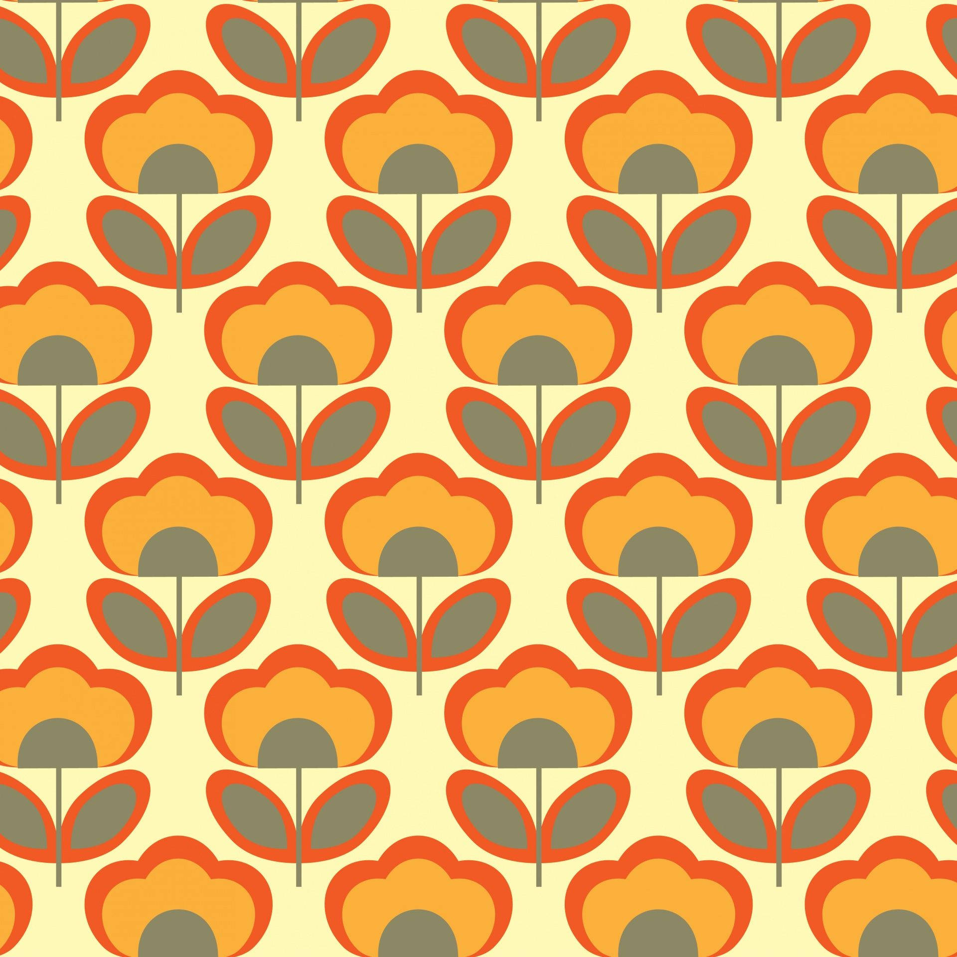 70s, floral pattern, orange, Full HD Desktop Wallpaper