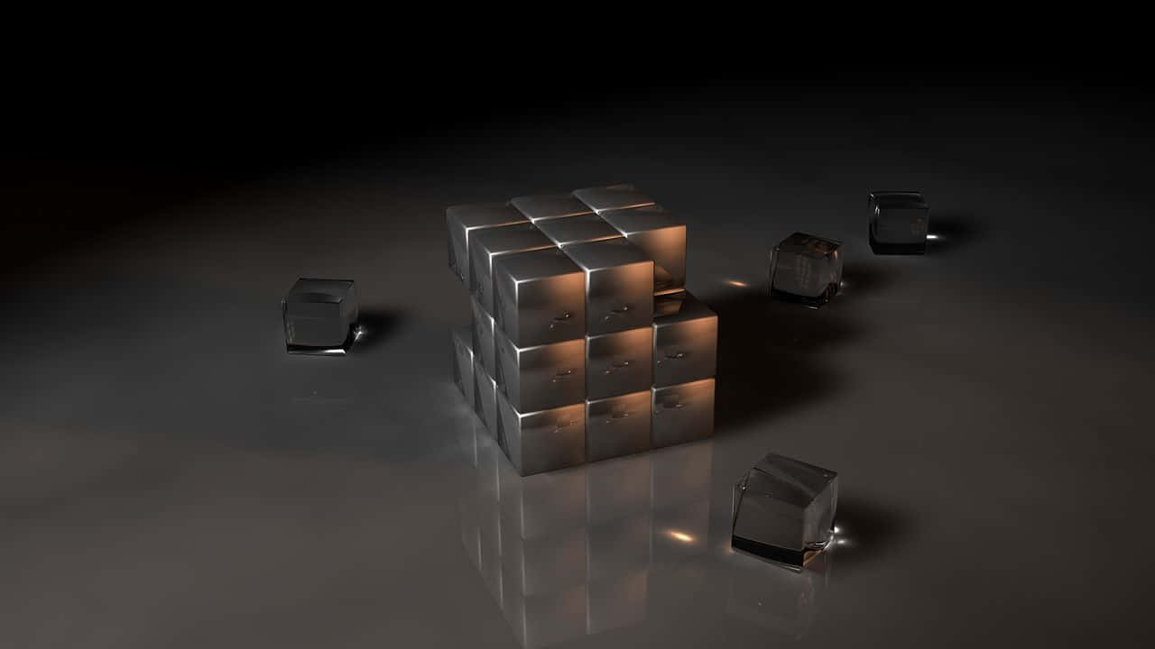 720p, reflective metallic cubes, grid, HD Desktop Wallpaper