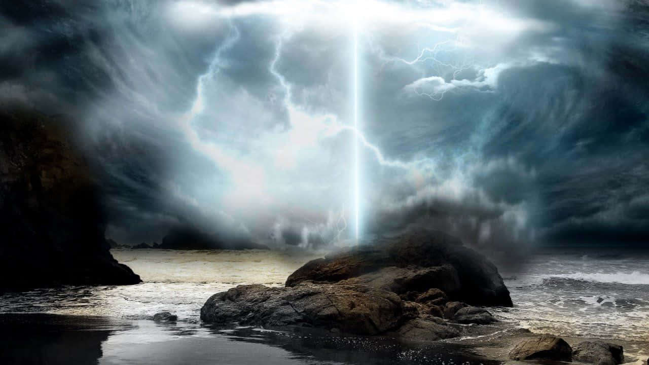 720p, storm, rocky coastline, HD Desktop Wallpaper