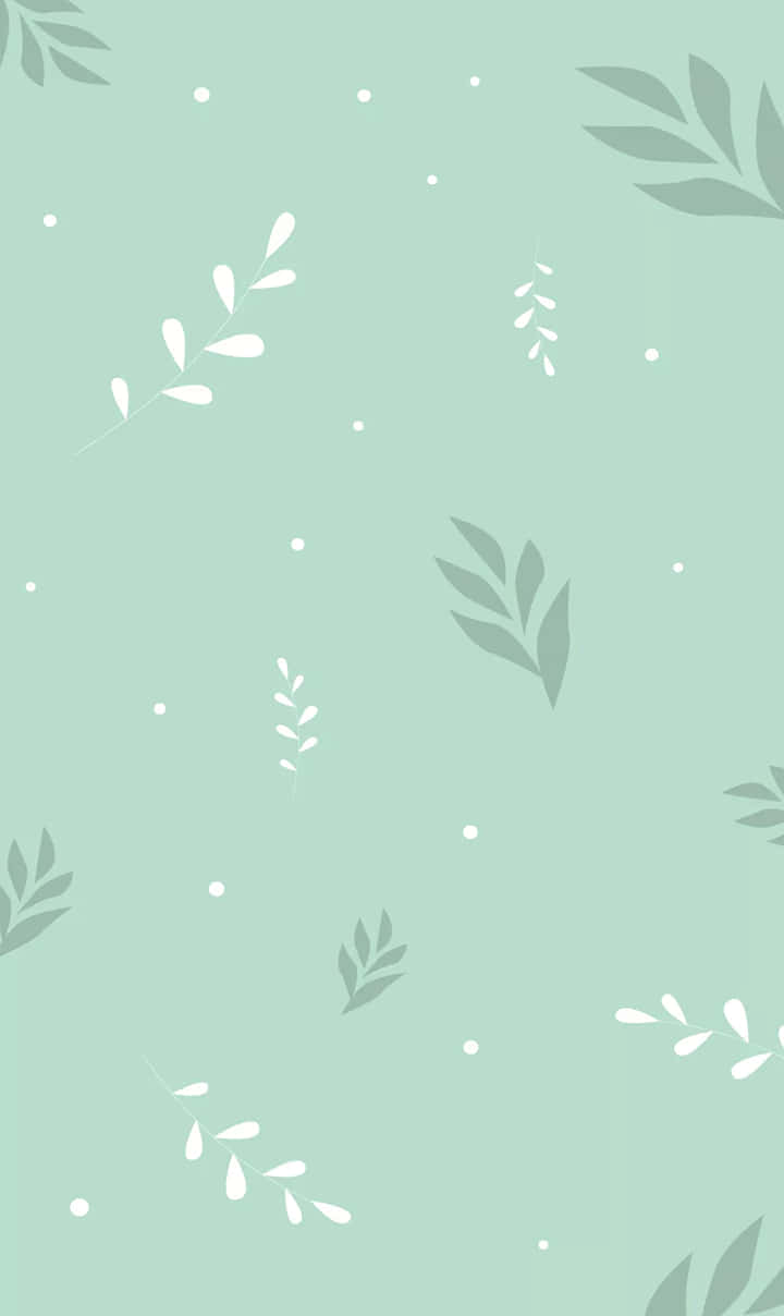 720x1208, mint green, white leaf silhouettes, SD Phone Wallpaper