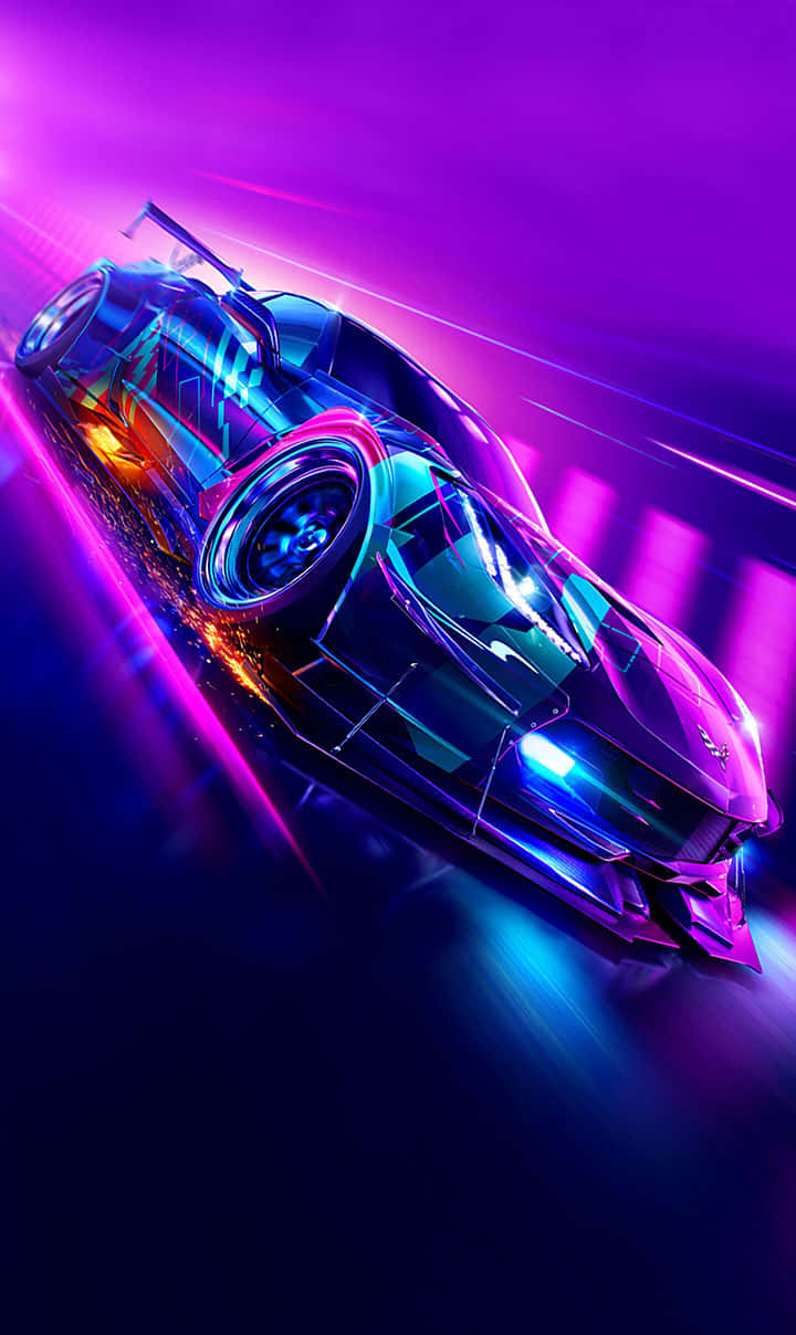 futuristic sports car, neon-drenched night, electric purple, SD Phone Wallpaper
