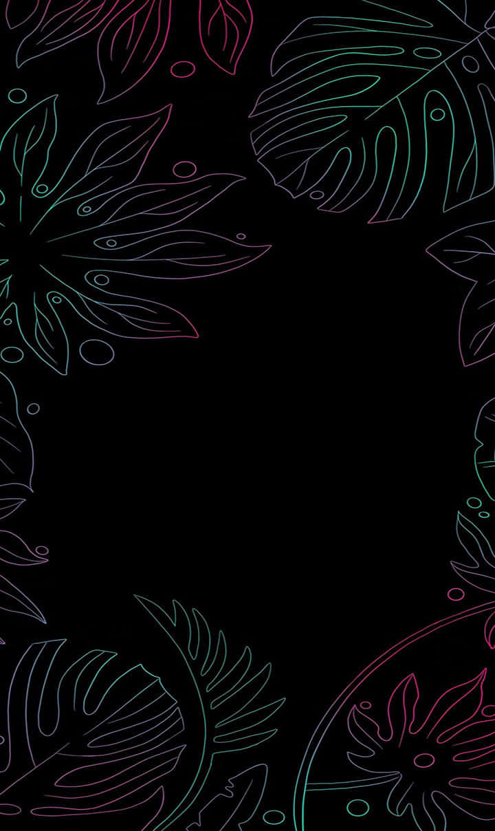 neon leaf outlines, black background, decorative border, SD Phone Wallpaper