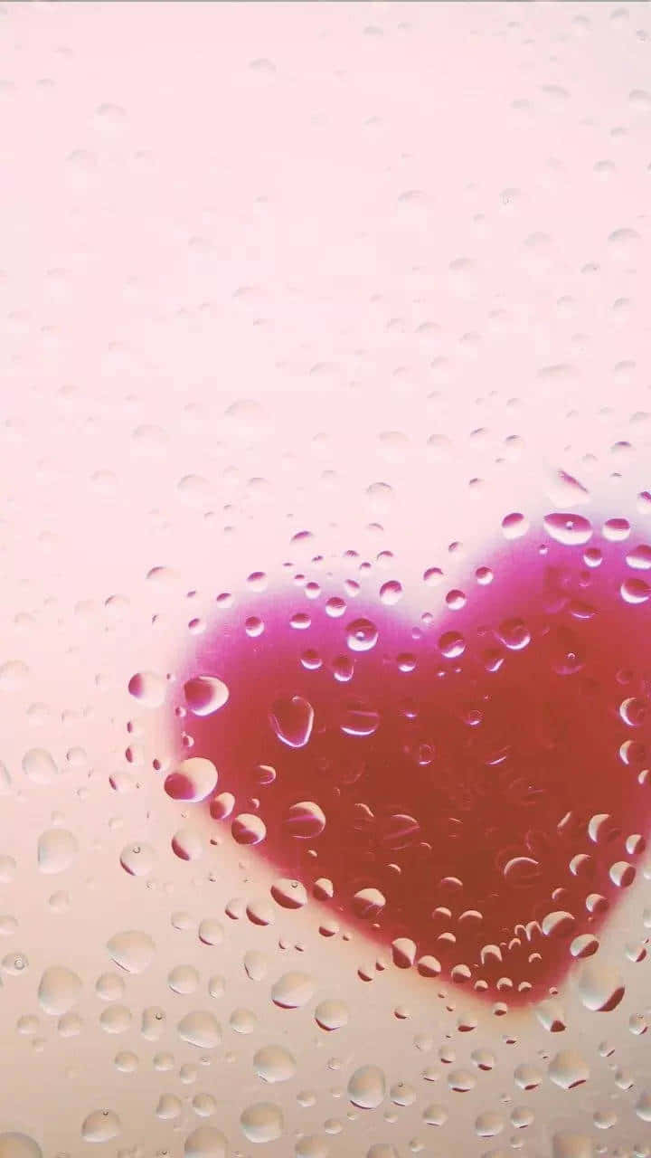 pink heart, rain-speckled window, glistening droplets, HD Phone Wallpaper