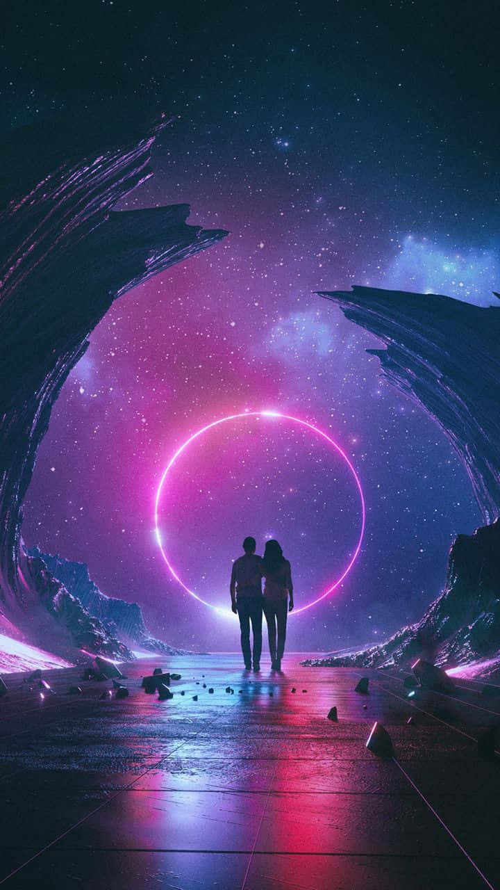 pink ring, cosmic tunnel, starry purple sky, HD Phone Wallpaper