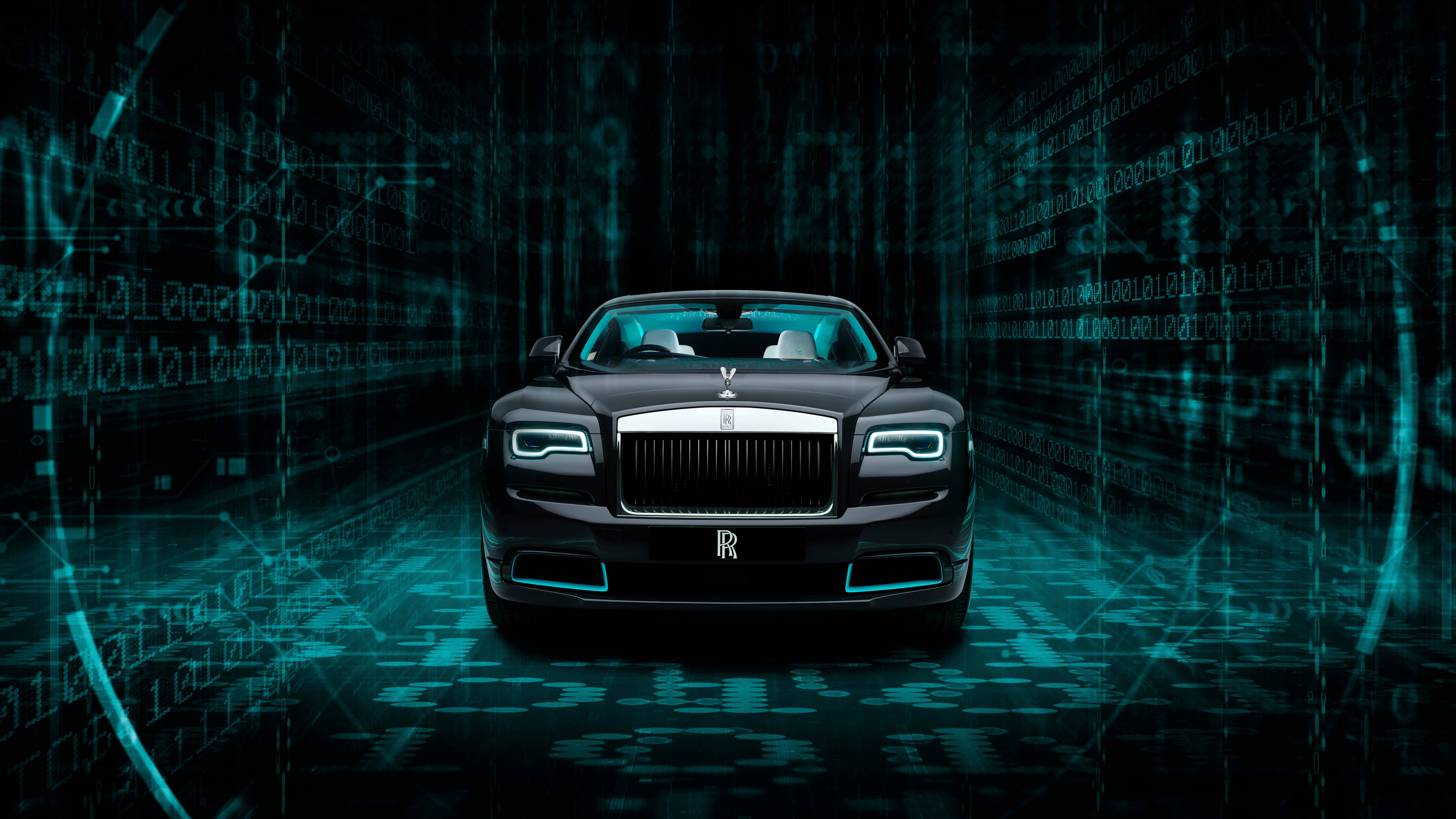 7680x4320, black Rolls Royce Phantom, digital tunnel, 8K Desktop Wallpaper