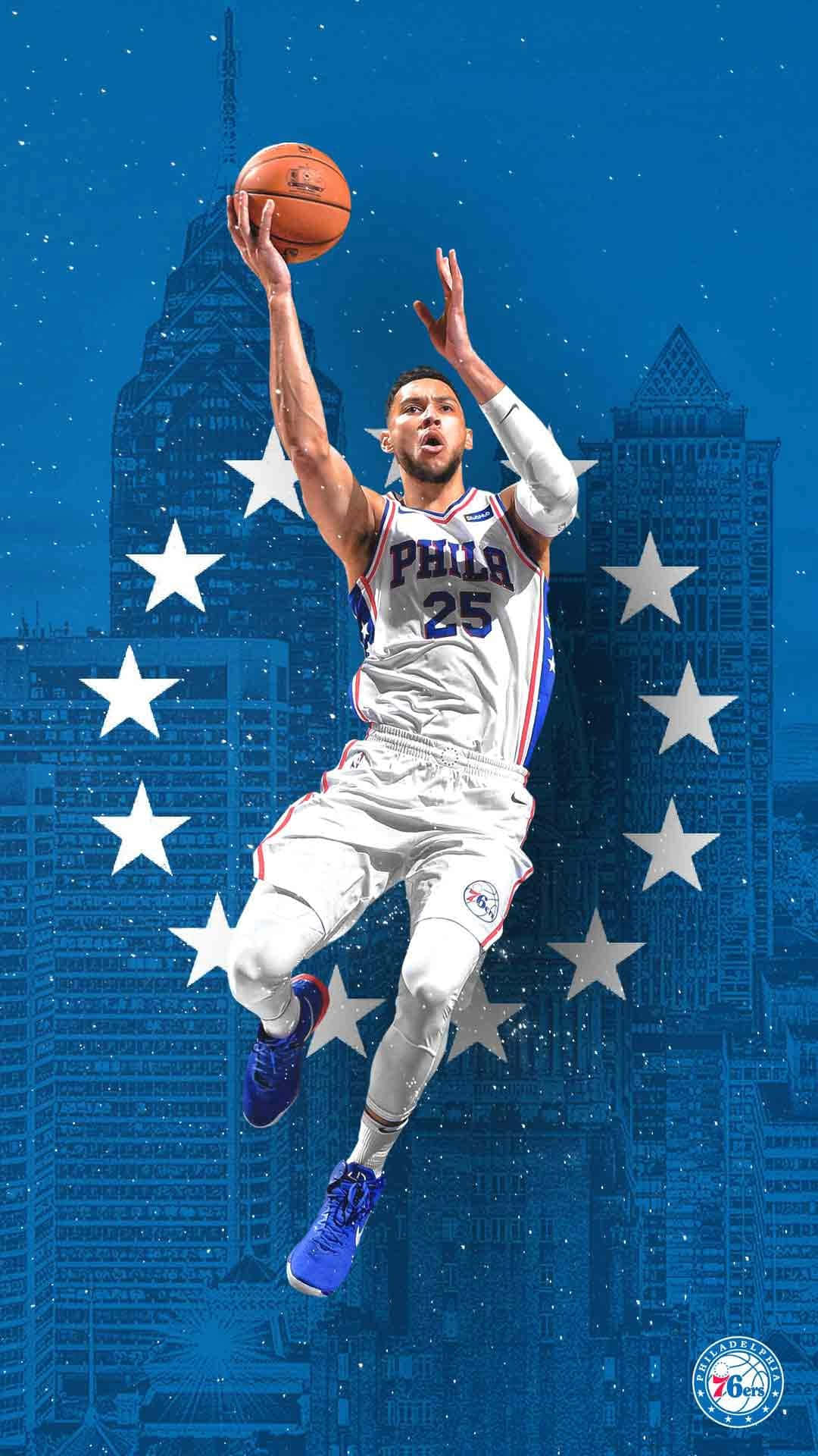 76ers, iPhone, white Philly jersey, Full HD Phone Wallpaper