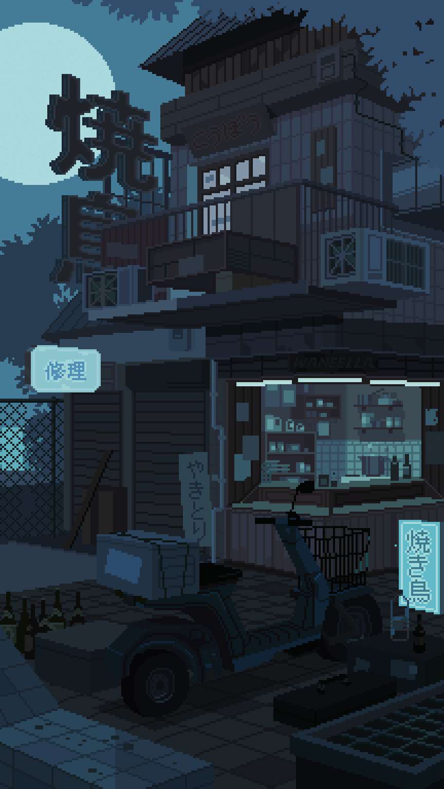 8 Bit Japan, pixel-art, Japanese street scene, HD Phone Wallpaper