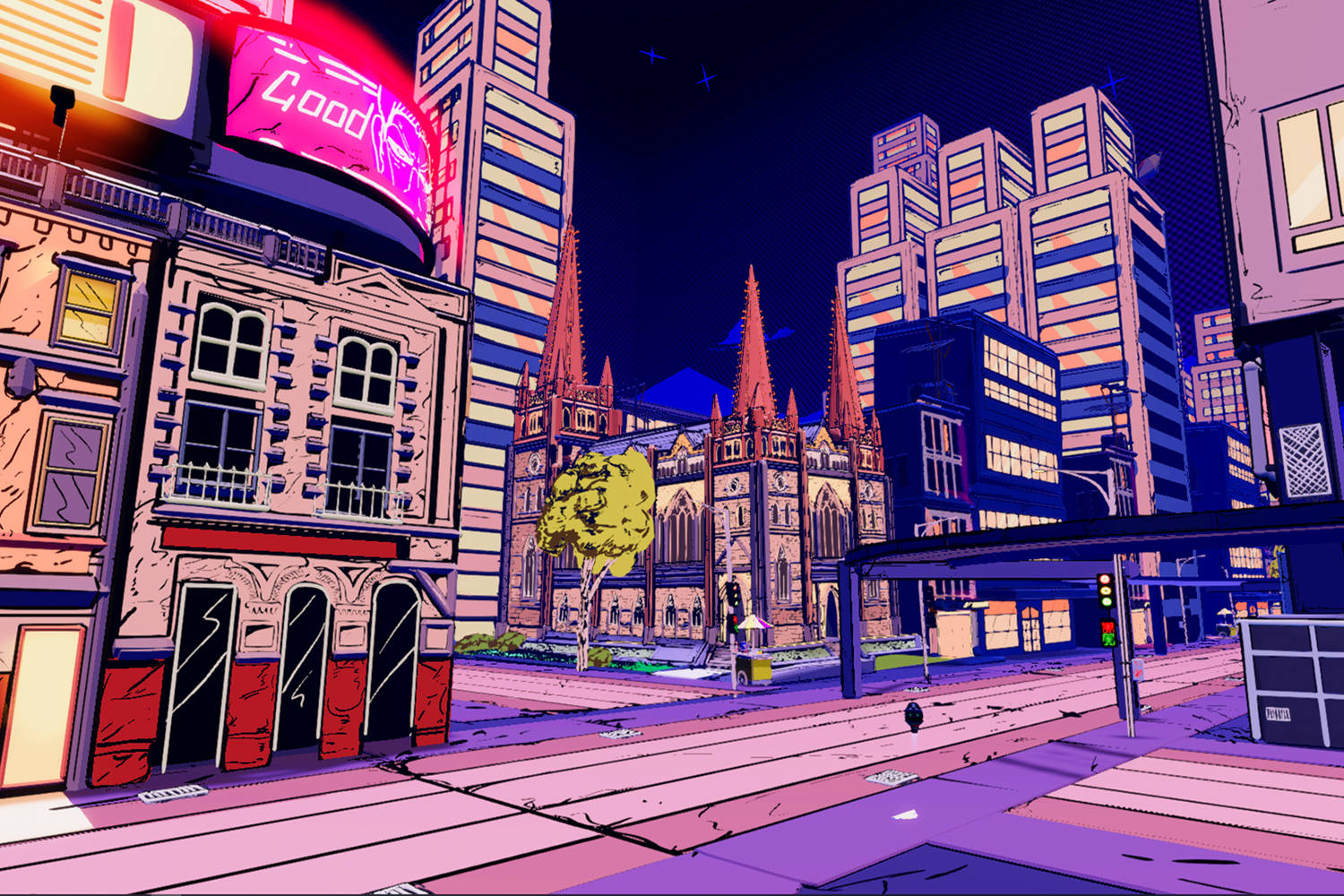 8 Bit Japan, neon-lit city street, night, HD Desktop Wallpaper