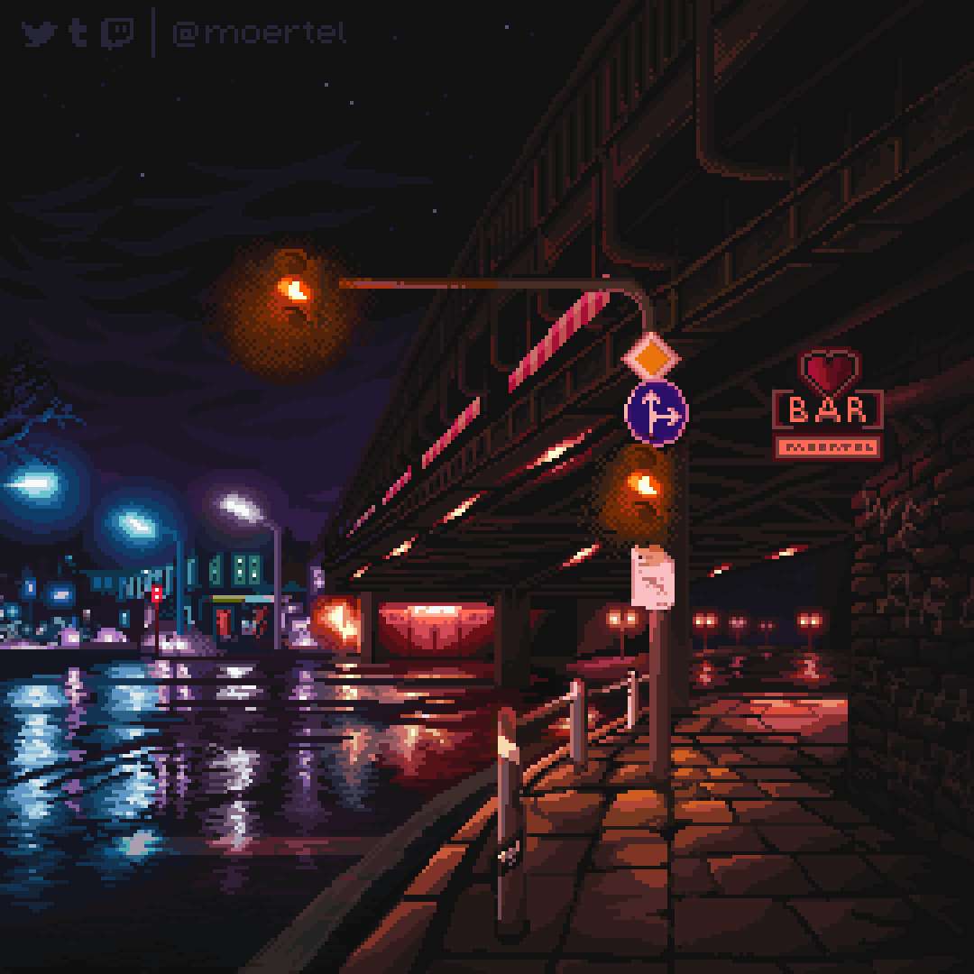 8 bit Japan, pixel art, night scene, SD Desktop Wallpaper