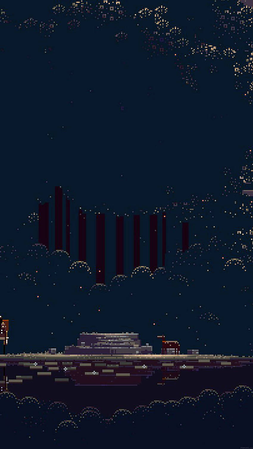 8 Bit Japan, floating platform, starry night sky, HD Phone Wallpaper