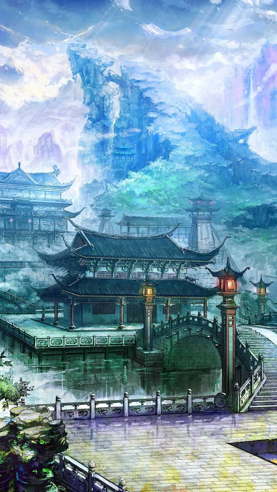 8 Bit Japan, small pagoda, misty Asian-inspired village, HD Phone Wallpaper