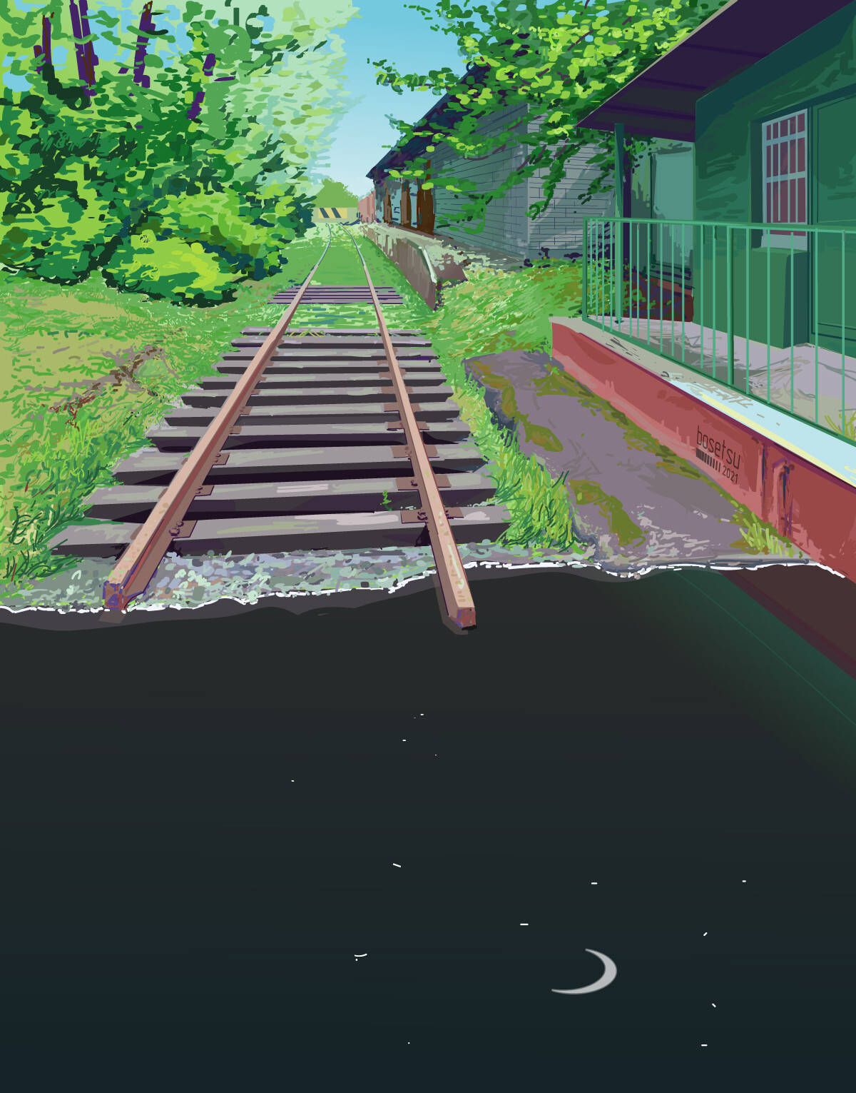 8 Bit Japan, train tracks, wooden house, HD Phone Wallpaper