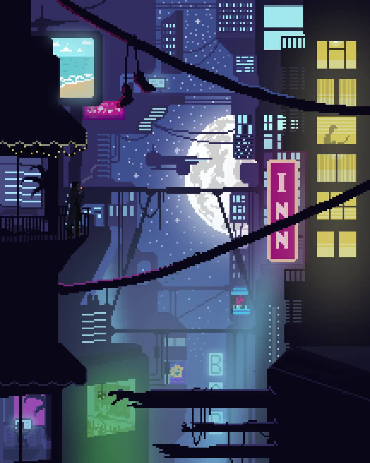 8 Bit Japan, pixel-art cityscape, neon signs, HD Phone Wallpaper