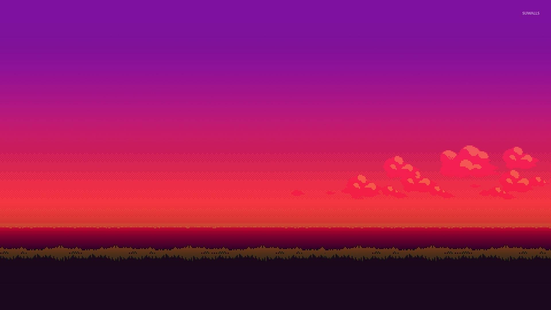 8 Bit, purple sunset, pixelated sunset sky gradients, Full HD Desktop Wallpaper