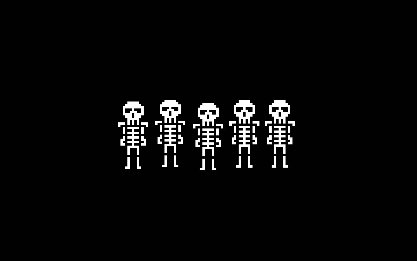 pixel art skeleton, white skeletons, solid black background, HD Desktop Wallpaper