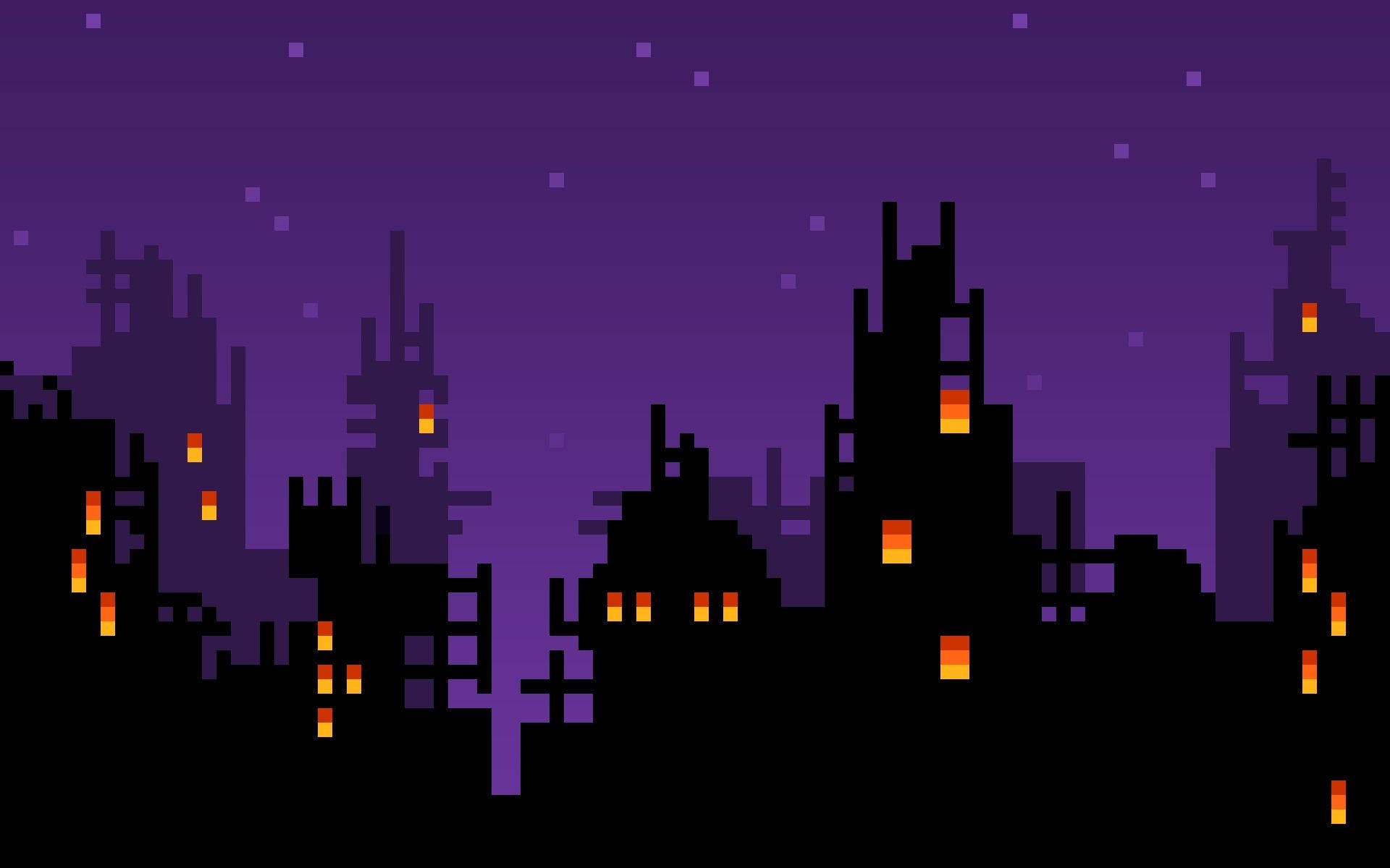 8 Bit, Black-Violet Themed, pixel art city skyline, Full HD Desktop Wallpaper