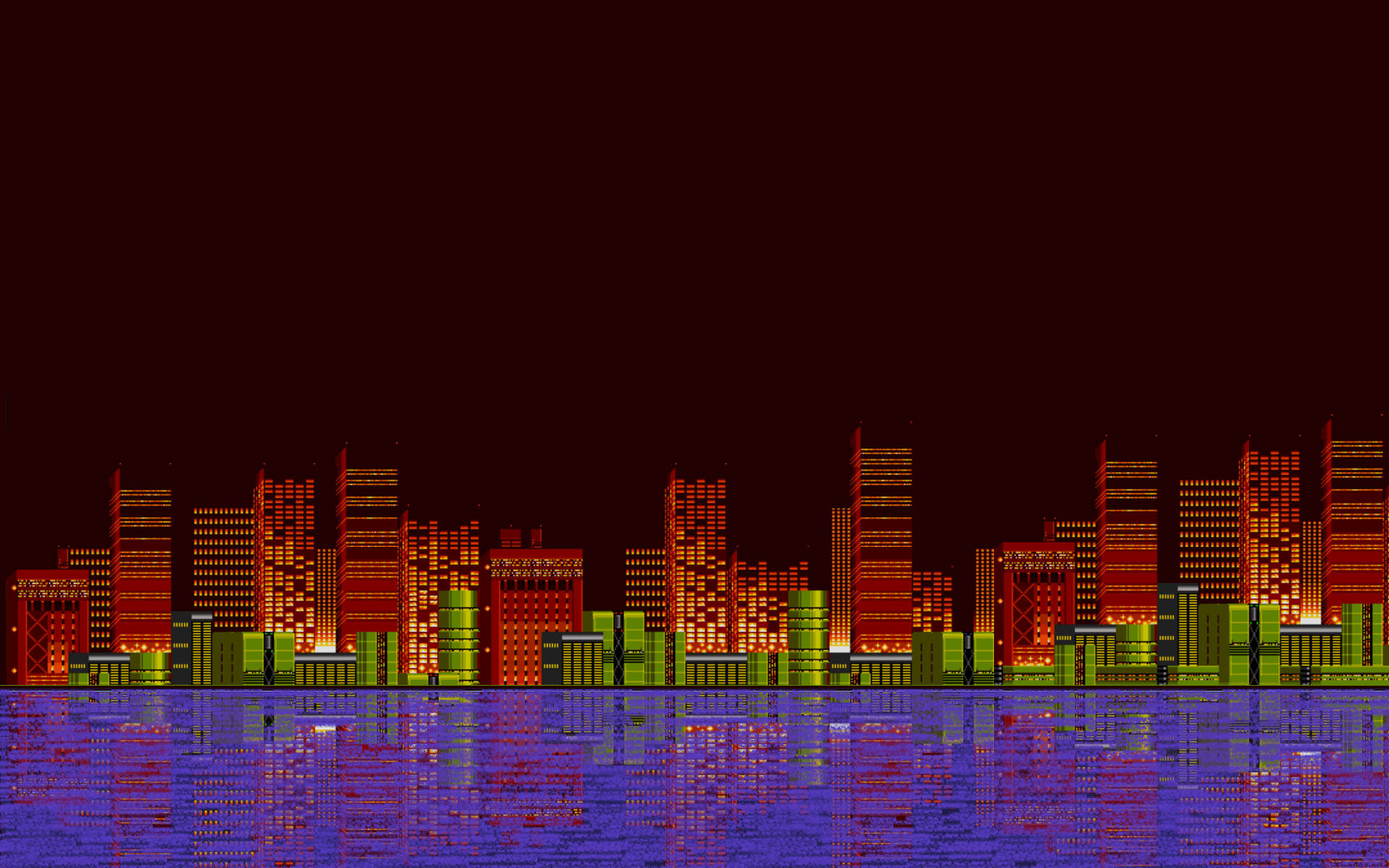 8 Bit, red tall buildings, pixelated city skyline, Full HD Desktop Wallpaper