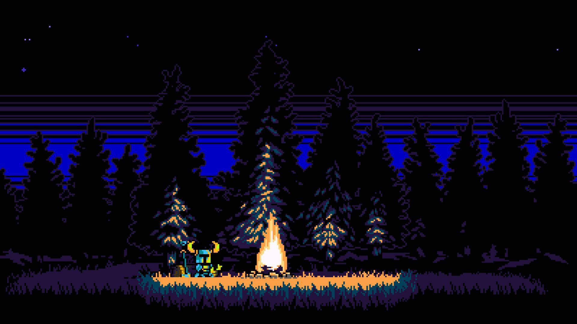 8 Bit, night sky, campfire, Full HD Desktop Wallpaper