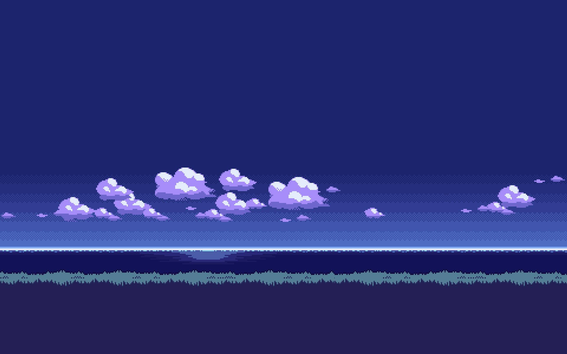 8 Bit, blue cloudy sky, purple clouds, Full HD Desktop Wallpaper