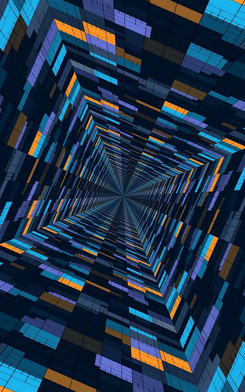 glowing blue, orange pixel blocks, vanishing point, HD Phone Wallpaper