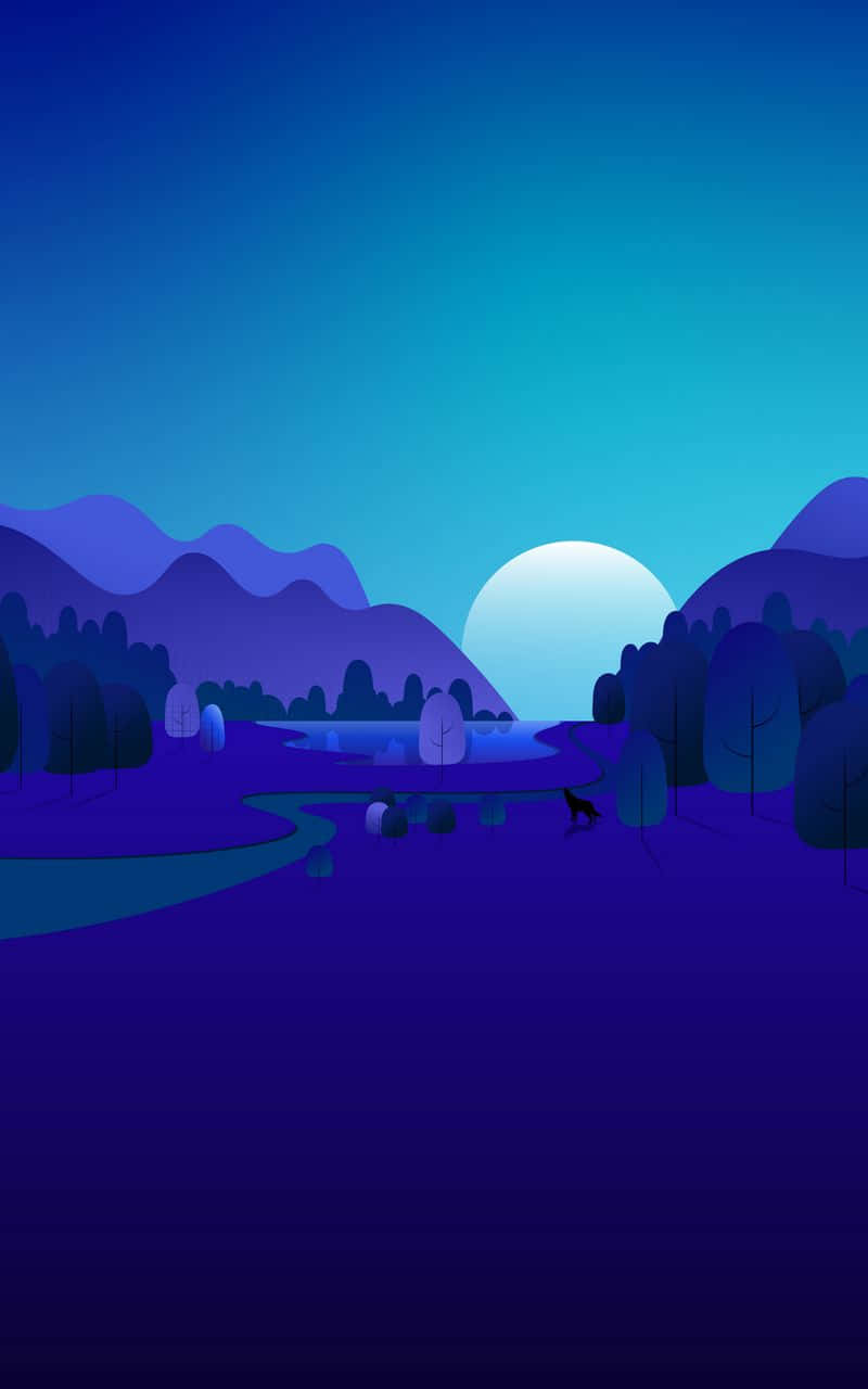 twilight landscape, glowing moon, purple mountains, HD Phone Wallpaper