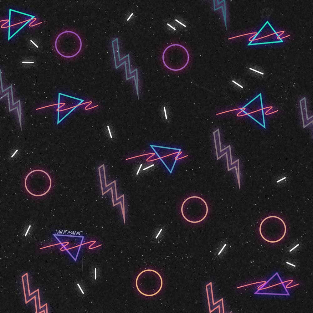 neon geometric shapes, starry black background, retro-futuristic pattern, SD Desktop Wallpaper