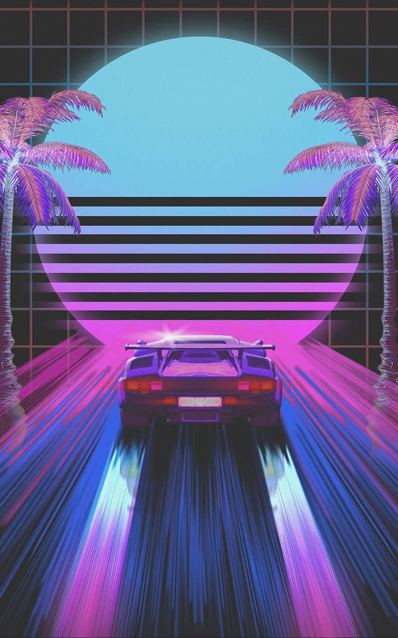 80s aesthetic iphone, neon sun, palm trees, HD Phone Wallpaper