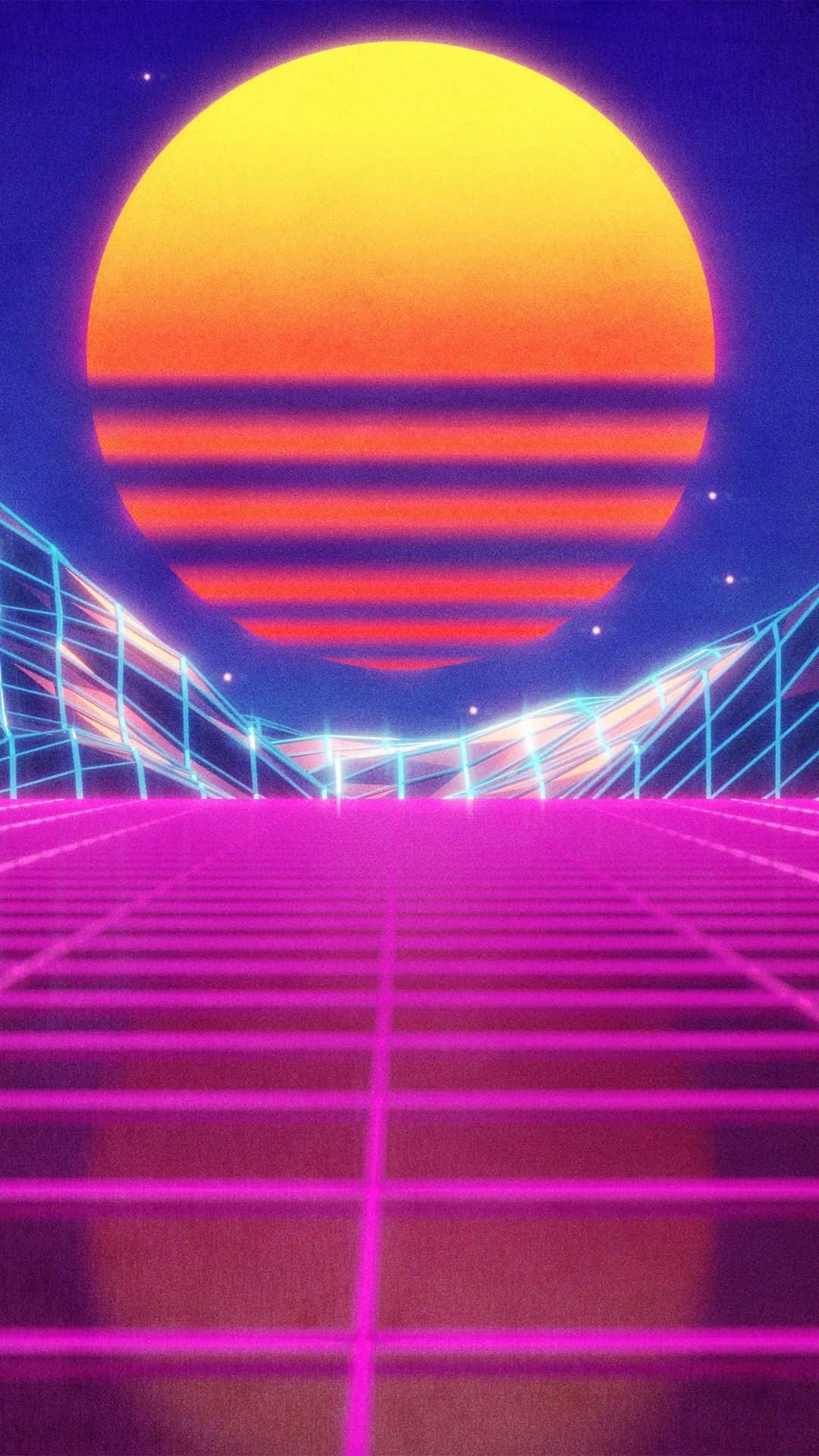 80s Aesthetic iPhone, retrofuturistic sunset, giant orange sun, Full HD Phone Wallpaper