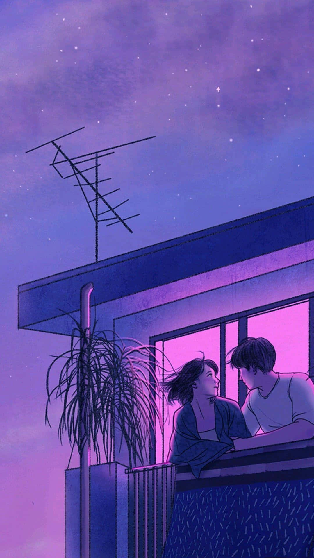 80s aesthetic iphone, balcony, starry purple night sky, Full HD Phone Wallpaper