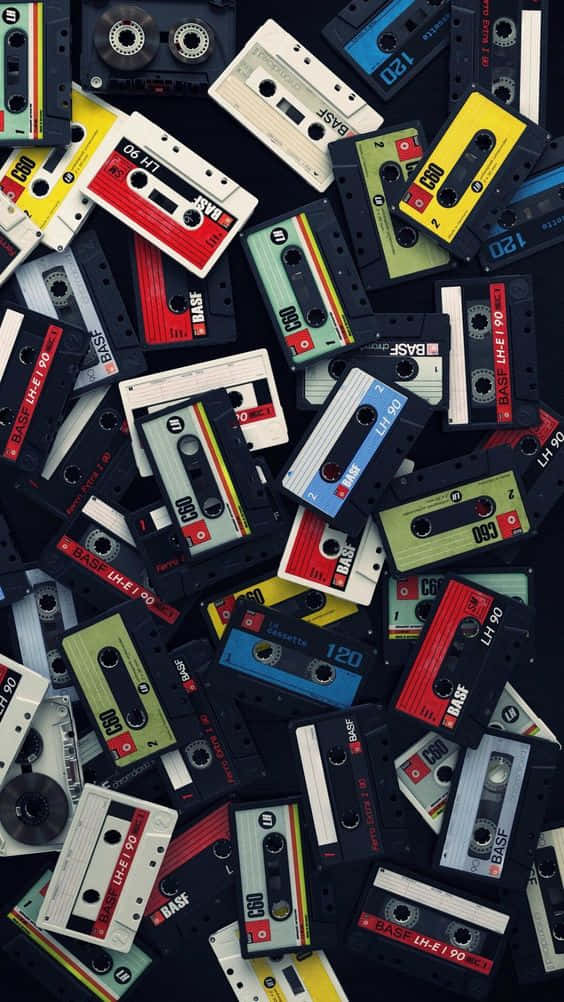 80s iPhone, cassette tapes, vintage audio cassette tapes, SD Phone Wallpaper