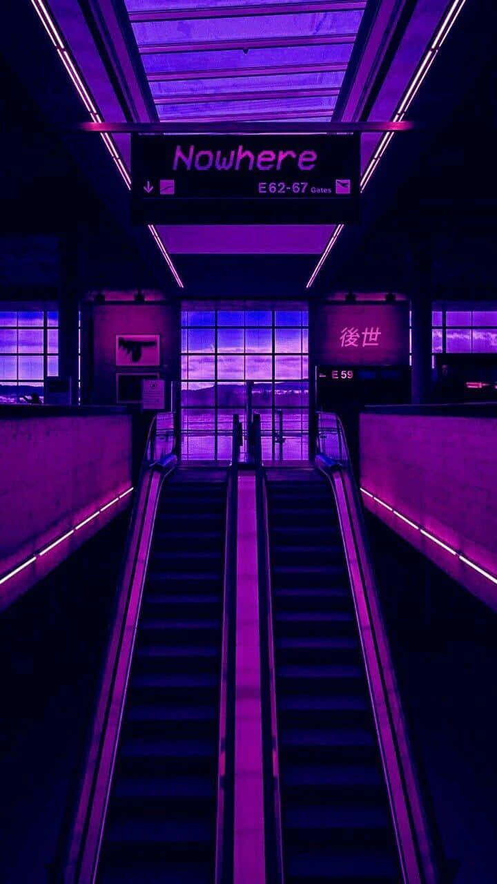 80s Aesthetic iPhone, neon purple light, futuristic subway station, HD Phone Wallpaper