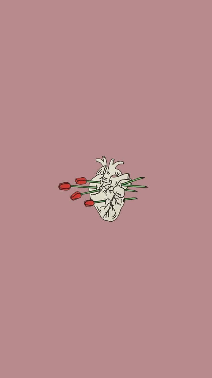 red retro 80s aesthetic, anatomical heart, red tulips, HD Phone Wallpaper