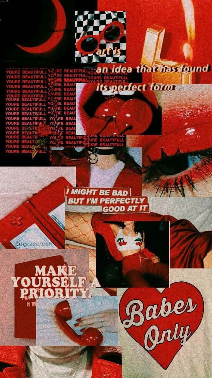 red retro 80s aesthetic, bold red and black collage, lips, HD Phone Wallpaper