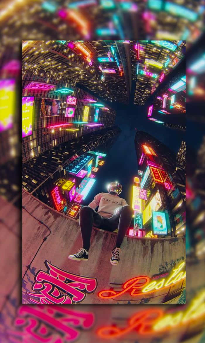 neon signs, futuristic cityscape, night, SD Phone Wallpaper