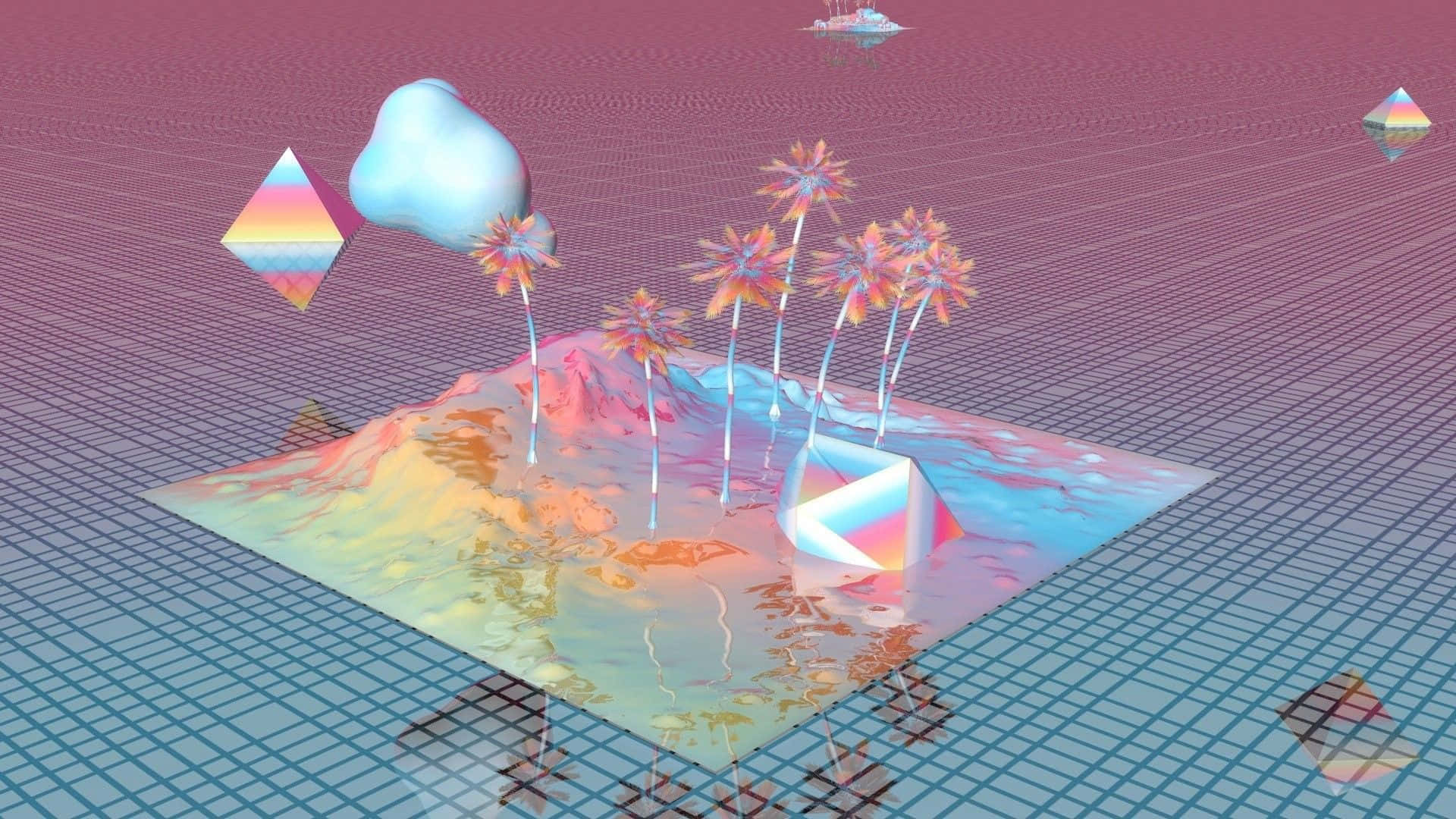 80s Aesthetic, pastel sky, palm trees, Full HD Desktop Wallpaper