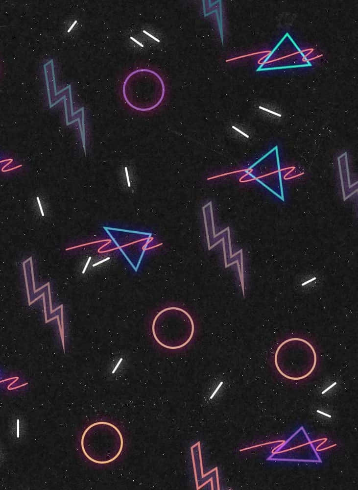 80s Aesthetic, neon geometric shapes, starry black background, SD Phone Wallpaper