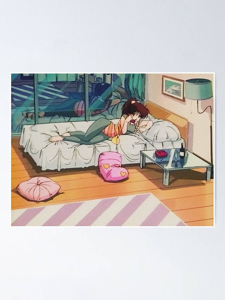 80s Anime Aesthetic, young anime girl, bed, SD Phone Wallpaper