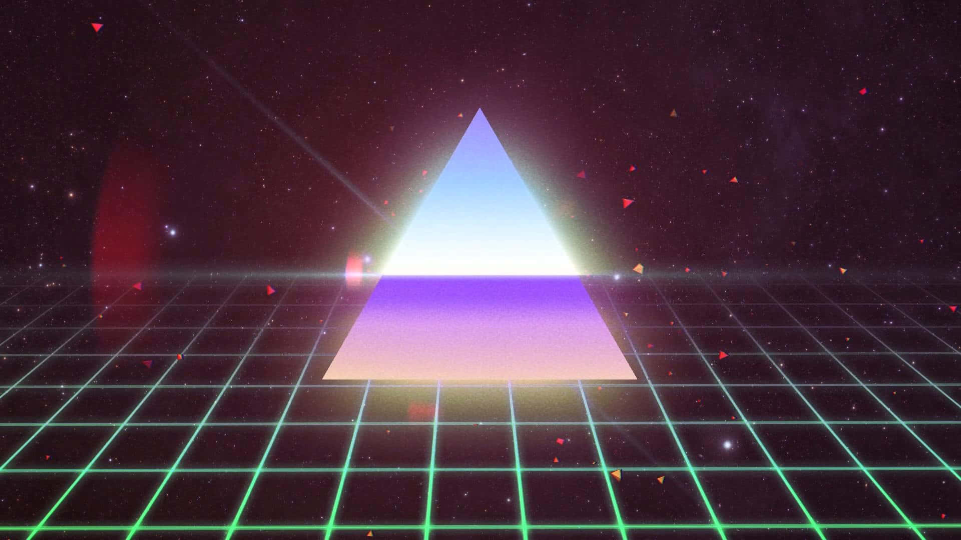 neon triangle, green grid, starry retro-futuristic night sky, Full HD Desktop Wallpaper