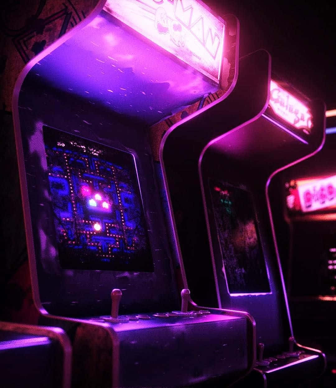 80s Retro Arcade, neon purple, vintage arcade machines, SD Phone Wallpaper