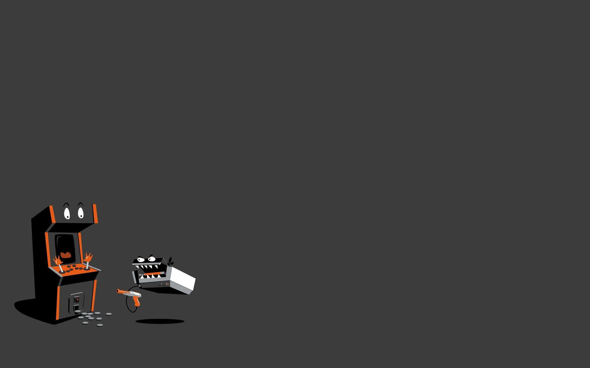 80s retro arcade, black background, black and orange machine, Full HD Desktop Wallpaper