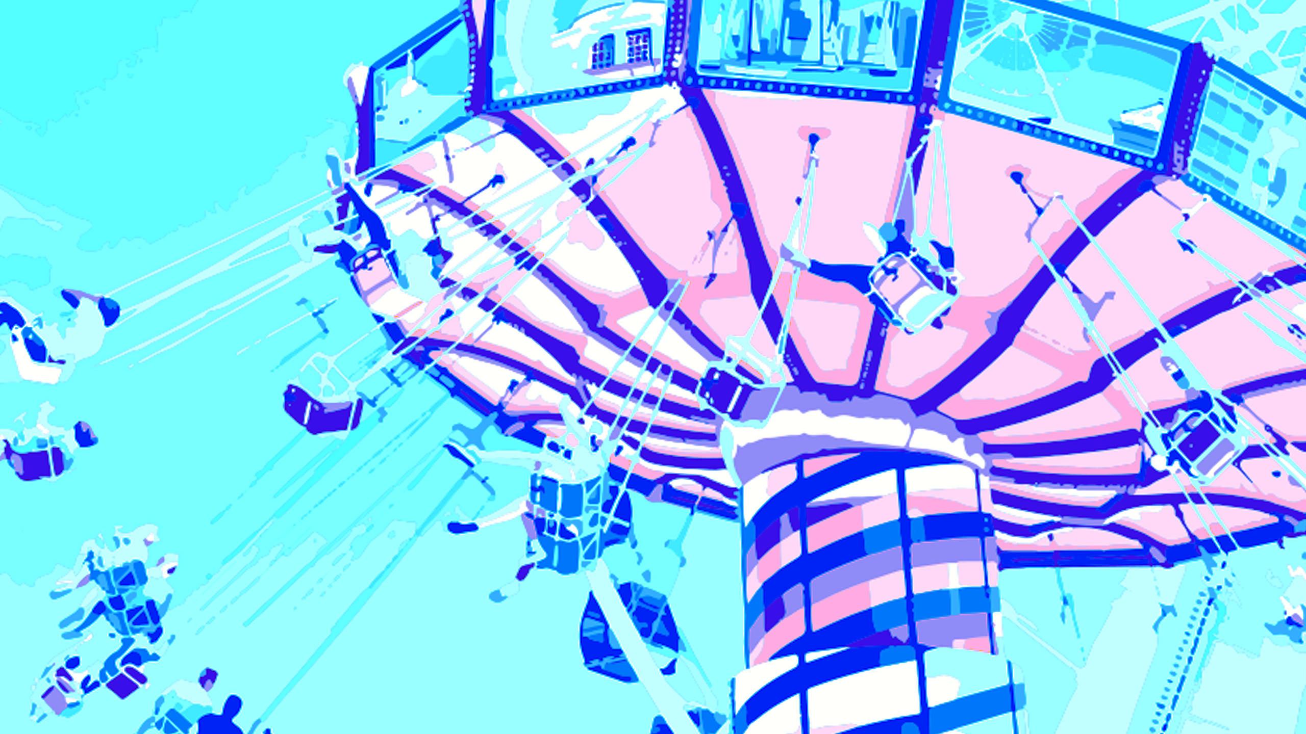 80s Retro Vintage, theme park ride, swinging seats, 2K Desktop Wallpaper