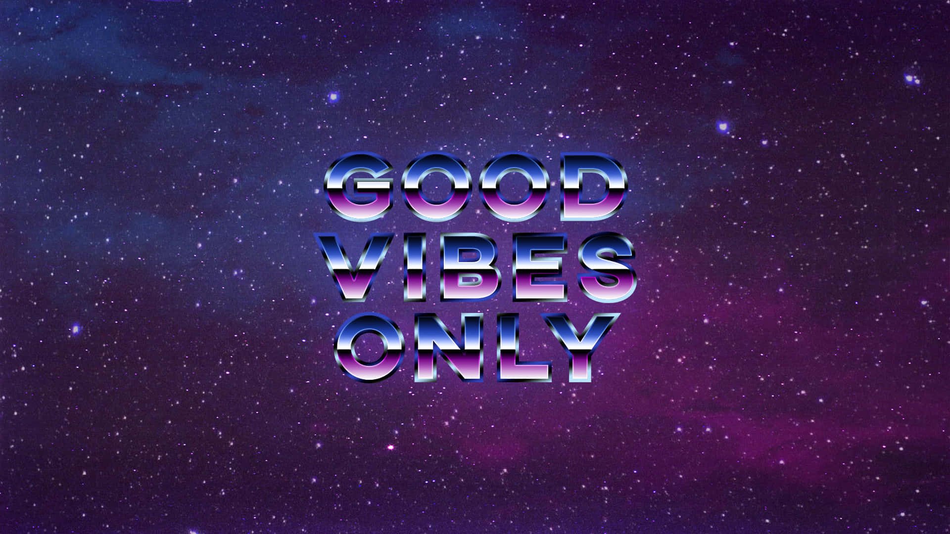 80s Style, GOOD VIBES ONLY, vibrant purple starfield, Full HD Desktop Wallpaper