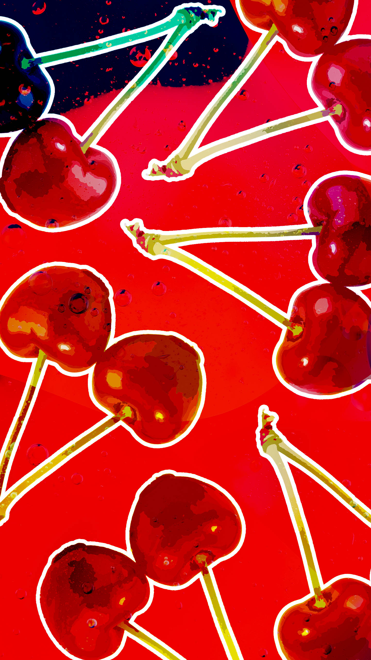 80s Retro Vintage, red cherries, green stems, 2K Phone Wallpaper