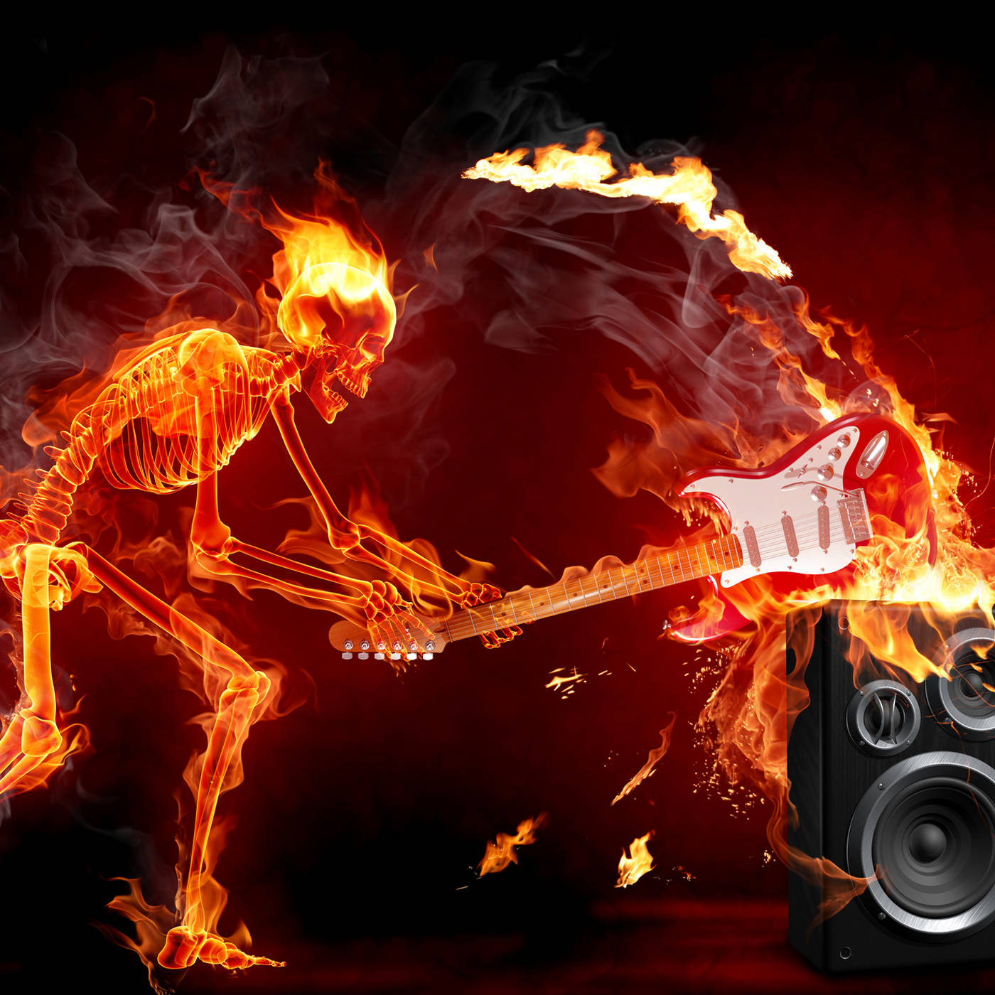 80s Rock, skeleton, electric guitar, HD Desktop Wallpaper